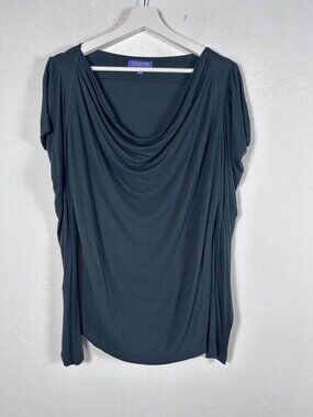 Vivienne Tam Womens Draped Neckline Tunic Top Size Small Gray Flutter Sleeve